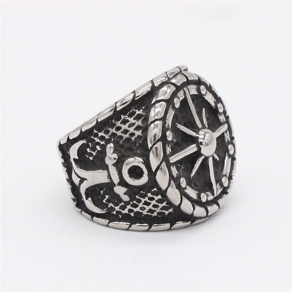 Vintage Pirate Anchor Rudder Men's Titanium Steel Ring