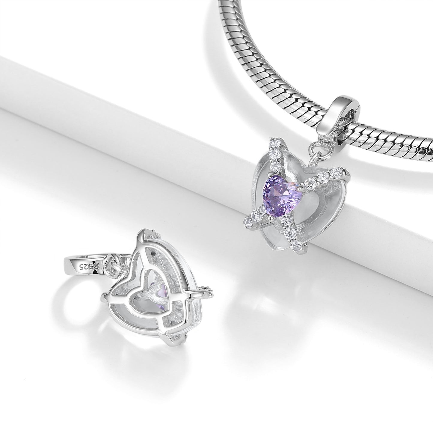 Purple Heart Shape Zircon Heart Shape Silver Pendant