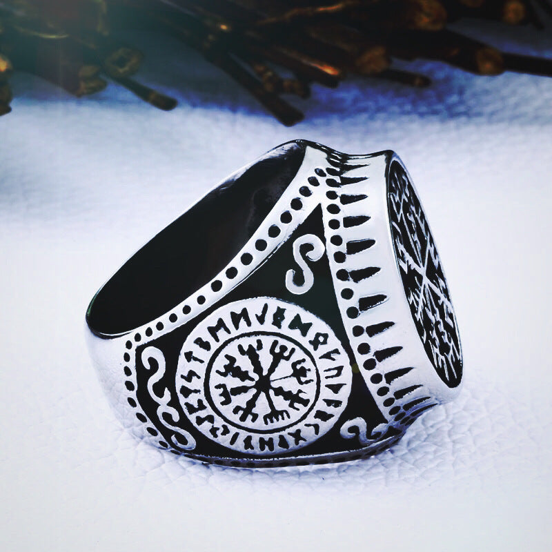 Personalized Retro Viking Letter Titanium Steel Ring for Men - Wholesale Stainless Steel Jewelry