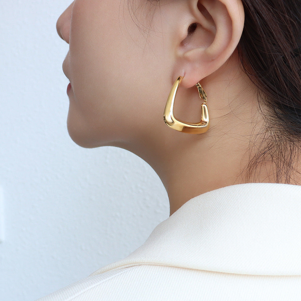 Geometric Triangle Spring Earrings in 18k Gold Plated Titanium Steel