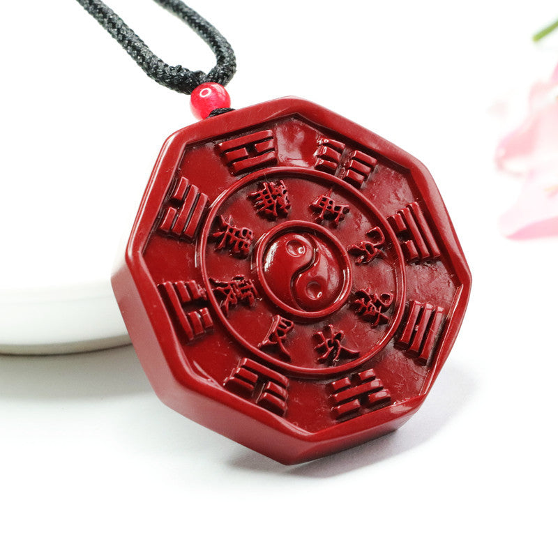 Mystical Cinnabar Pendant with Purple Gold Sand and Qiankun Bagua Symbol