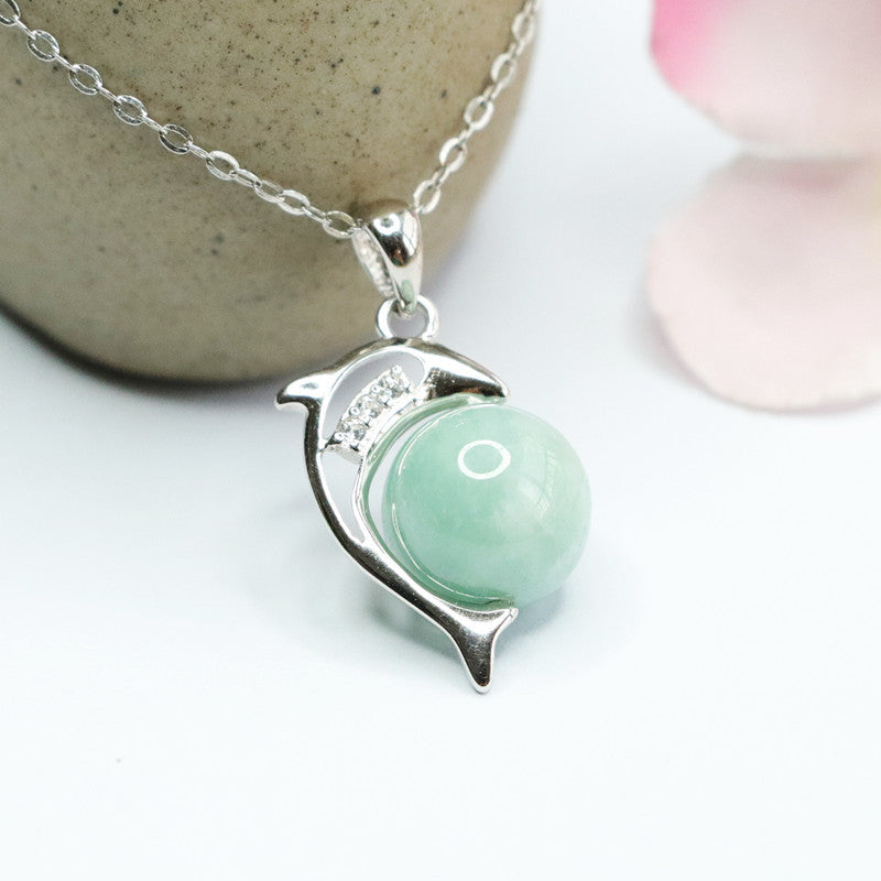 Fortune's Favor Sterling Silver Jade Dolphin Necklace