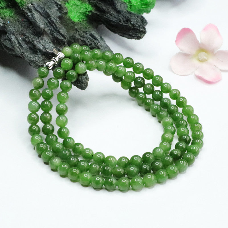 Natural Hotan Jade Necklace Jasper 108 Buddhist Beads Russian Spinach Green