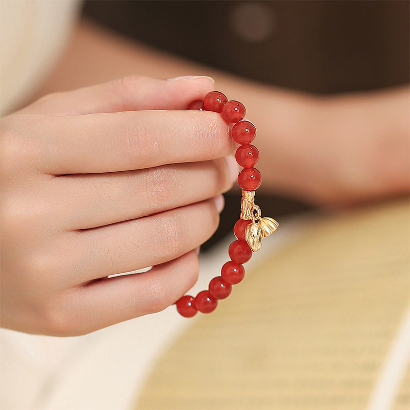 Year of the Animal Red Agate Bracelet with Rock Crystal and Sterling Silver Beads