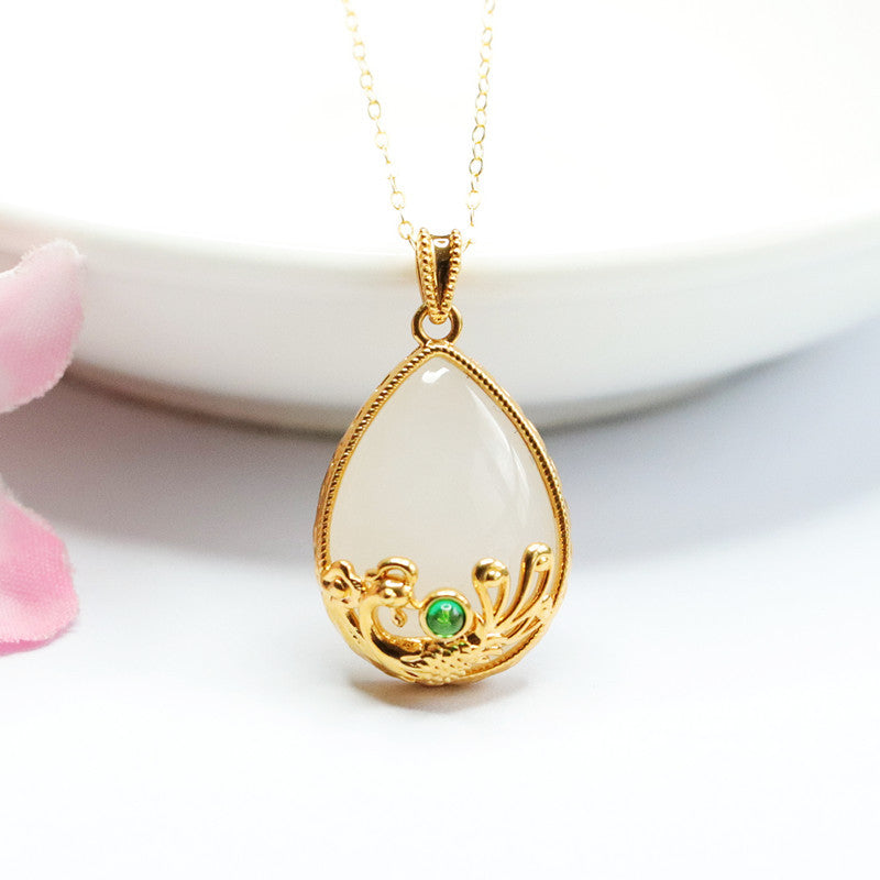 White Jade Phoenix Water Drop Necklace