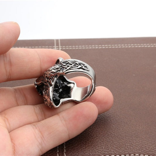 Titanium Steel Punk Rock Tiger Head Hunter Ring for Men