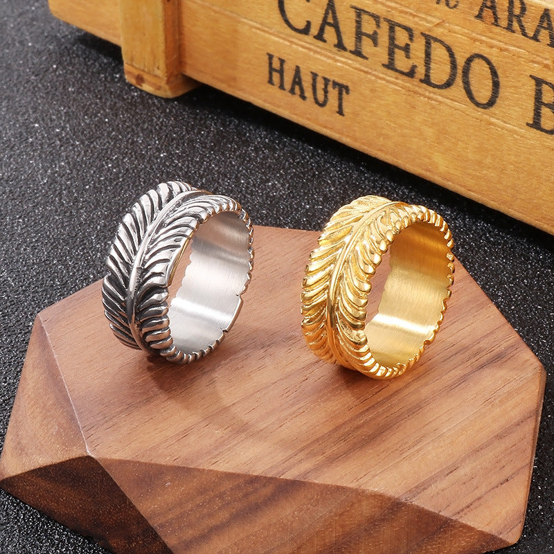 Punk Retro Titanium Steel Leaf Ring for Men - Winter on Neo Mori Style