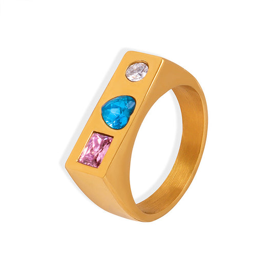 Elegant Heart-Shaped Zircon Gold Ring - Exquisite Titanium Steel Jewelry for Women