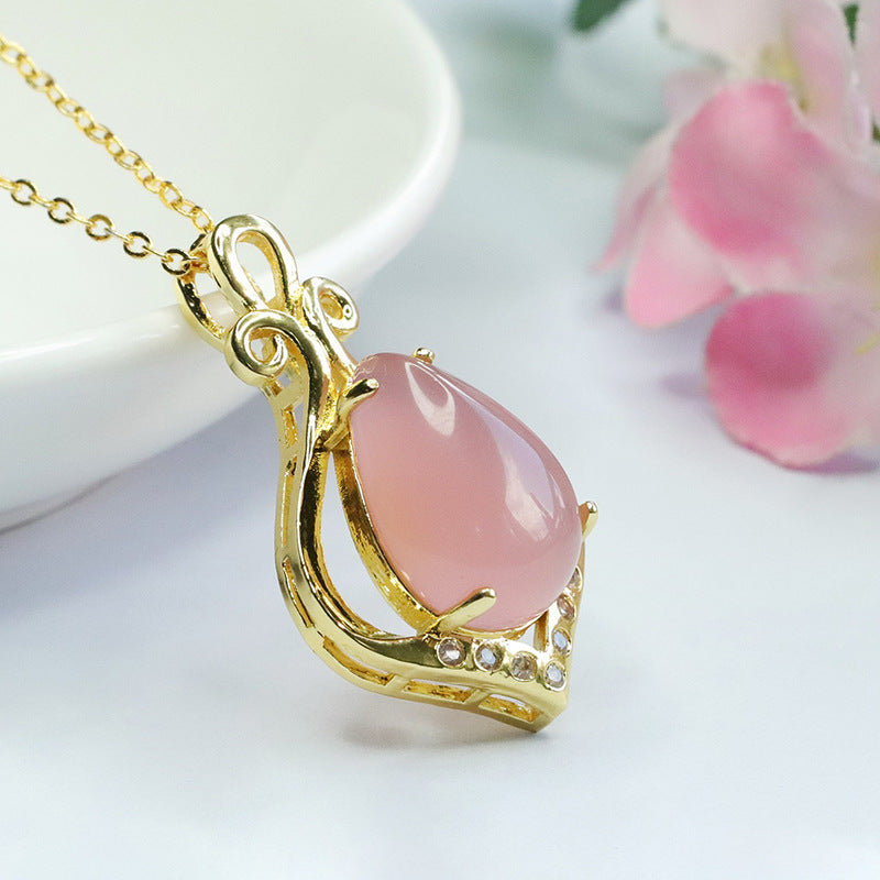 Rose Quartz Teardrop Pendant Necklace