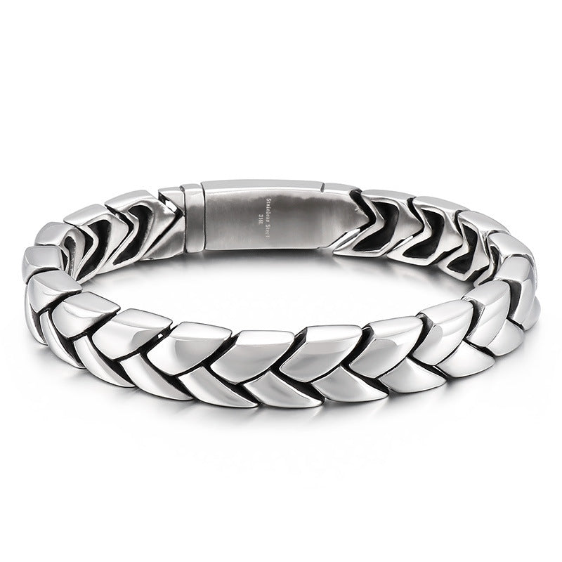 Stylish Titanium Steel Wheat Ear Wrist Chain Bracelet for Men - 11mm Smooth Design