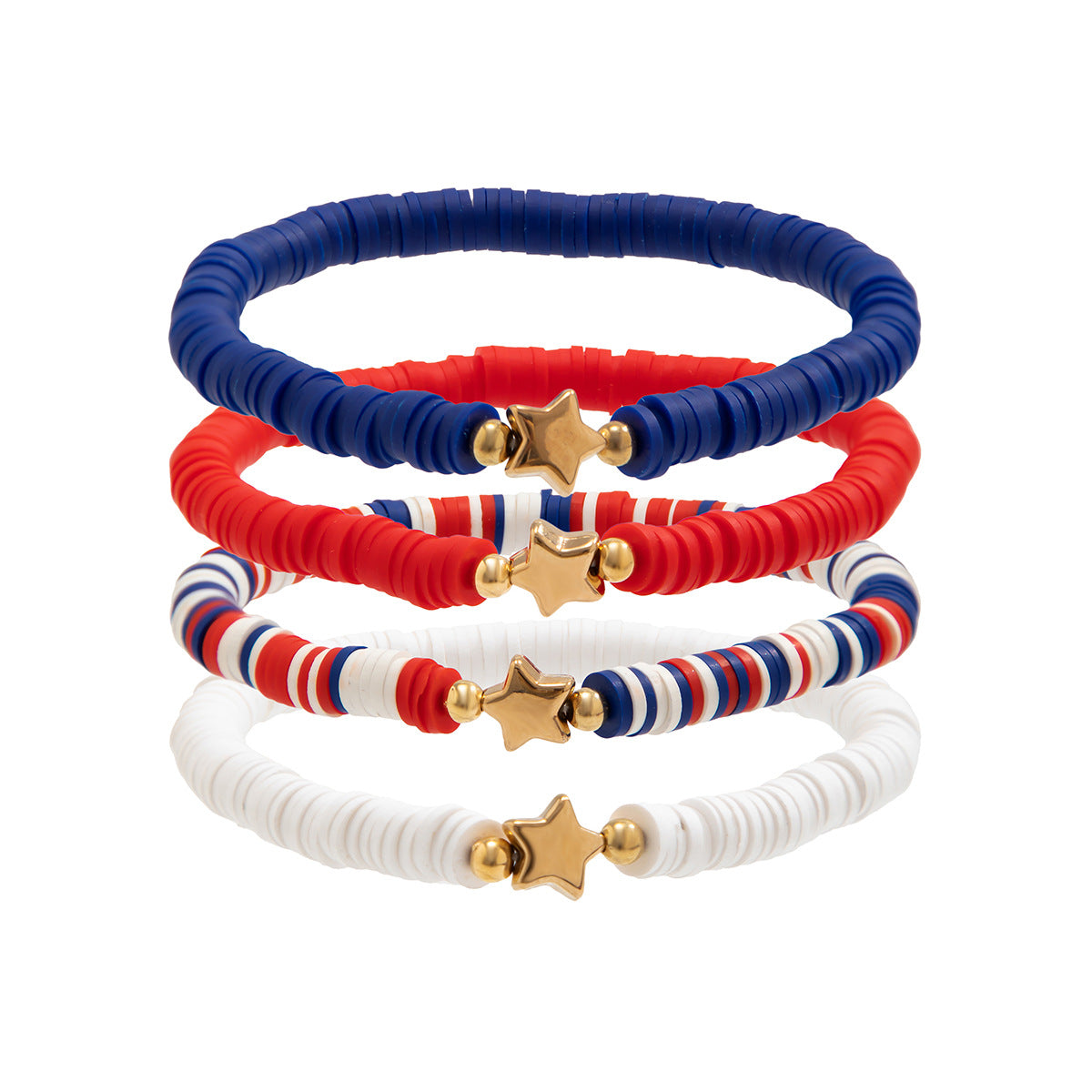 Colorful Handcrafted Bracelet Set with Soft Pottery Beads and Patriotic Charms for Women