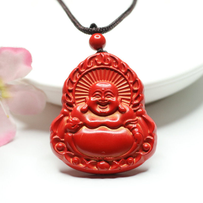 Red Sand Buddha Pendant with Cinnabar Stone