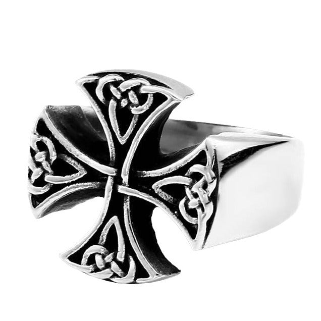 Titanium Steel Celtic Viking Ring - Timeless Retro Cross Design for Men