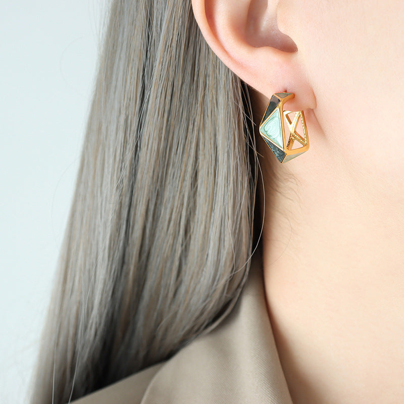 Enamel Drip Geometric Spring Earrings - Celebrity Statement Jewelry