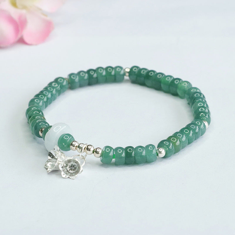 Blue Green Sterling Silver and Jade Lily of The Valley Bracelet