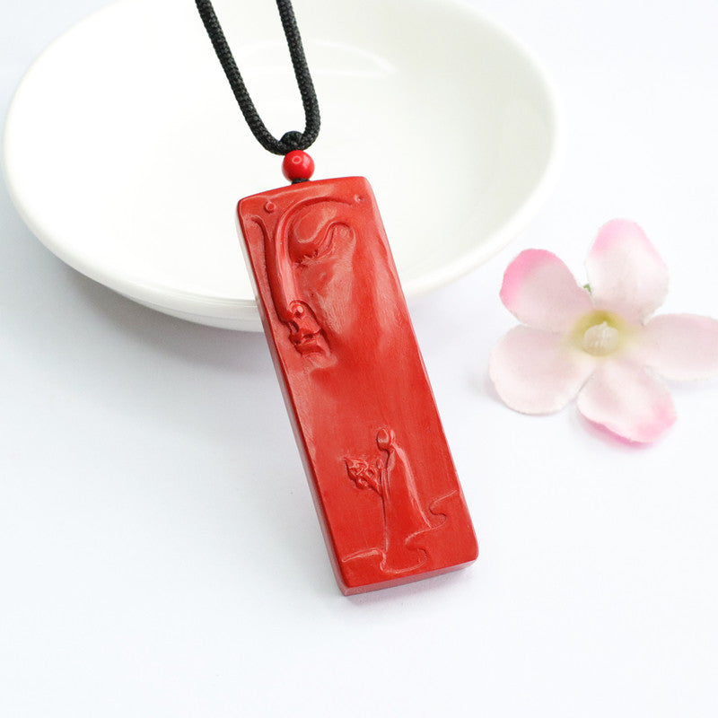 Elegant Cinnabar Pendant with Sterling Silver and Major Gem Stone