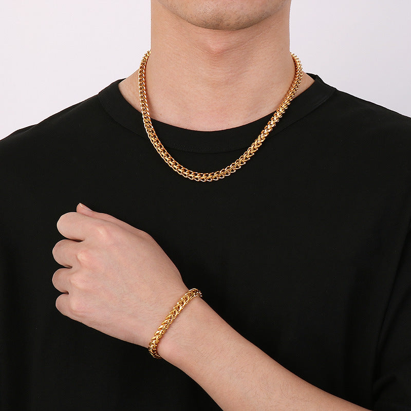 Titanium Steel Hand-Spliced Hip-Hop Chain Necklace for Men - Square Brand