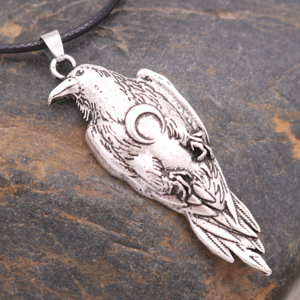 Viking Crow Metal Necklace - Gothic Retro Fashion Jewelry for Men