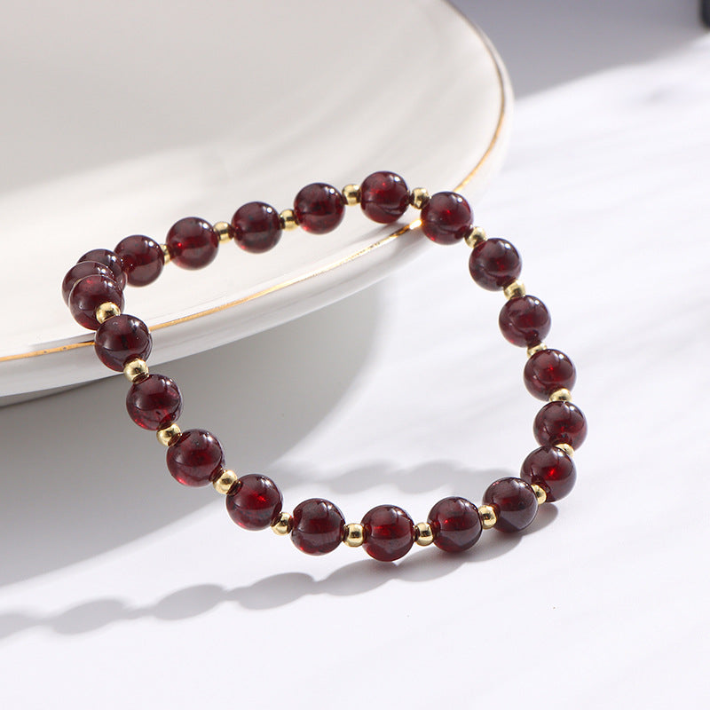 Exquisite 14k Gold-Plated Natural Wine Red Garnet Bracelet for Women with Unique Design