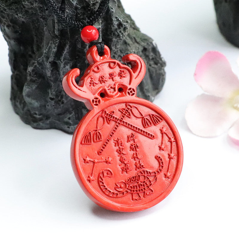 Ancient Protective Cinnabar Stone Pendant in Sterling Silver