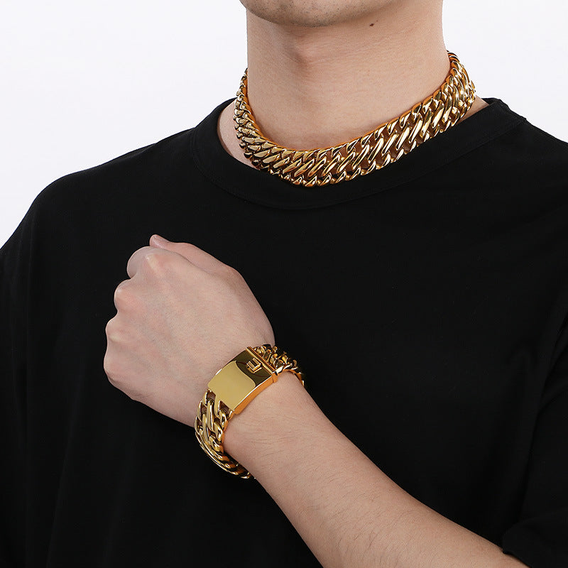 Stainless Steel Hip-Hop Woven Chain Bracelet and Necklace for Men, European and American Style