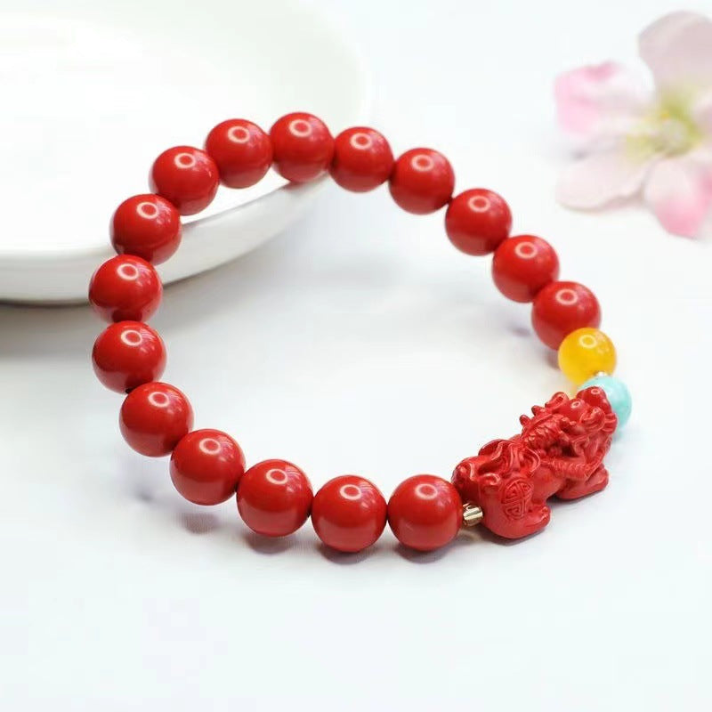 Vermilion Sand Pixiu and Turquoise Sterling Silver Bracelet