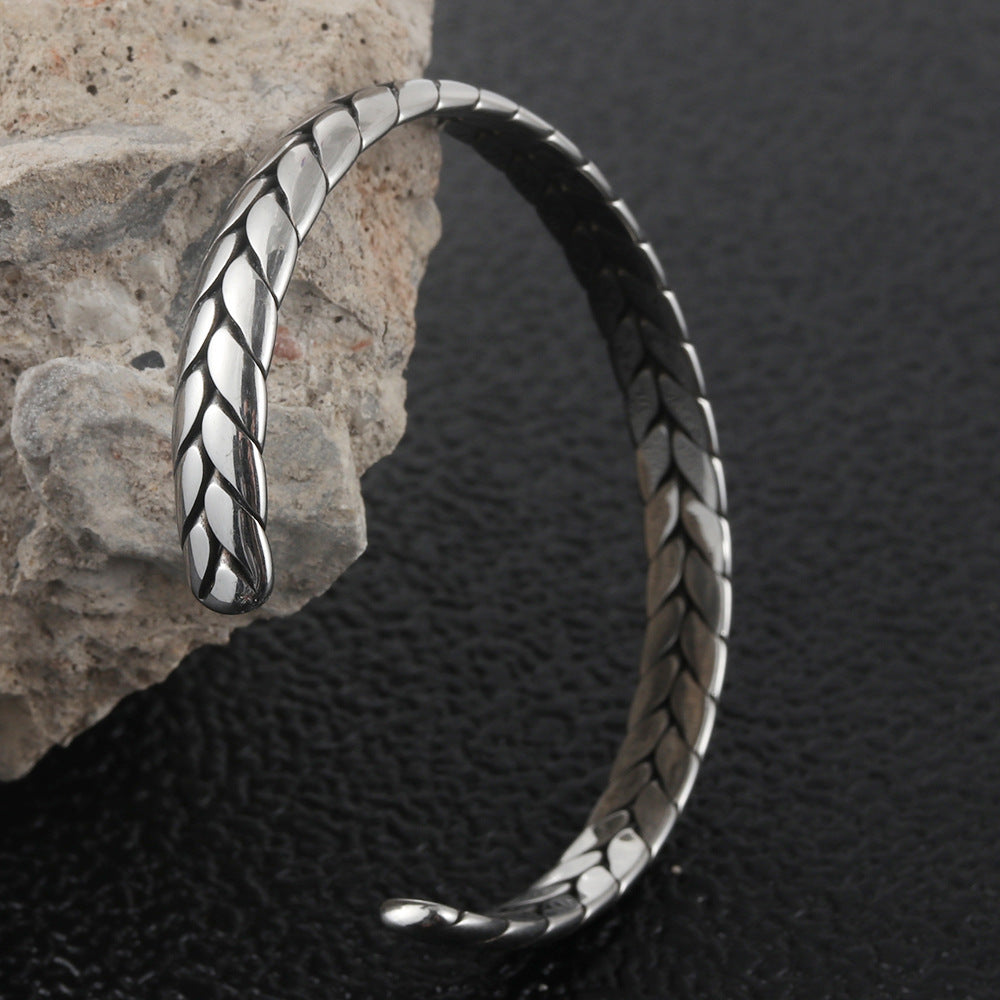 Trendy Men's Titanium Steel Open Wheat Ear Braided Bracelet