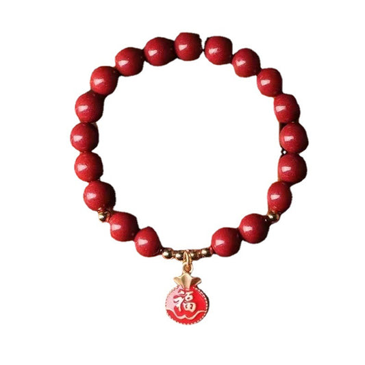 Lucky Bag Tassel Bracelet with Cinnabar Stone