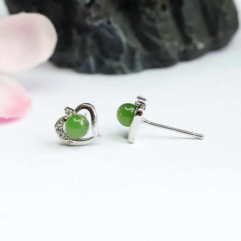 Jade Love Earrings with Sterling Silver Needles