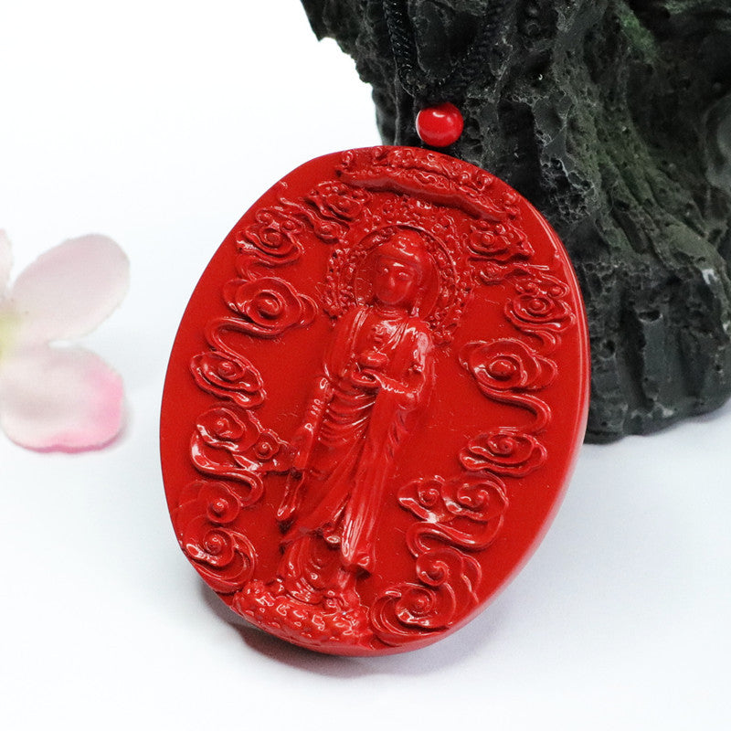 Cinnabar Stone Amitabha Buddha Sterling Silver Pendant