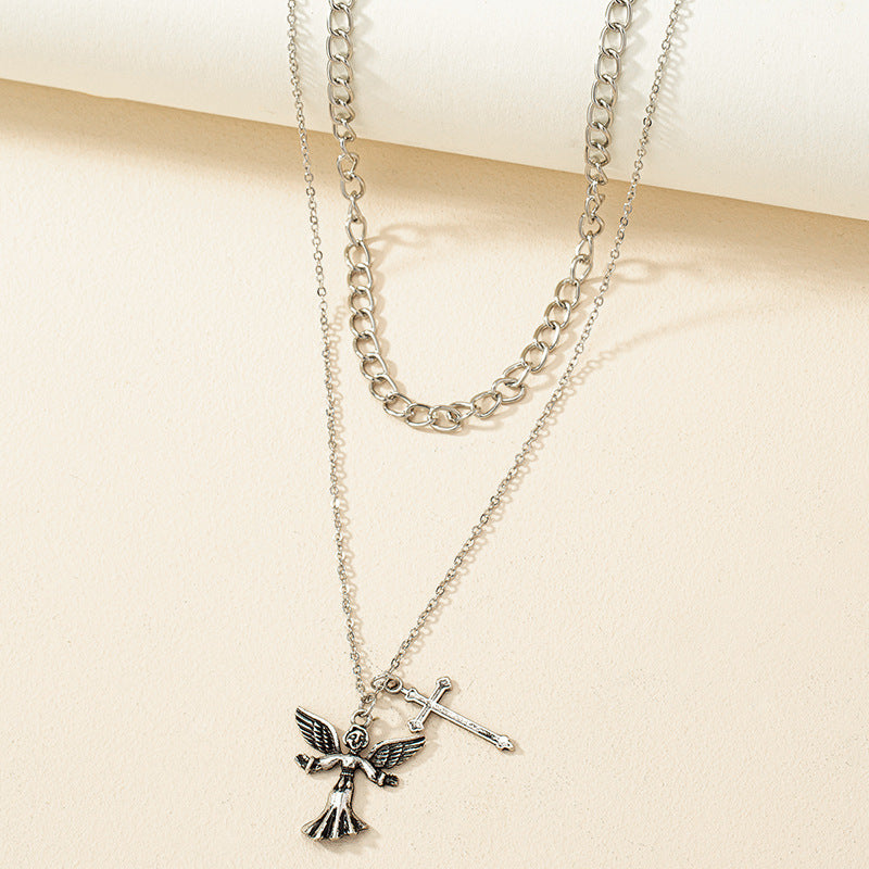 Trendy Korean Style Double Cross Pendant Necklace - Vienna Verve Collection