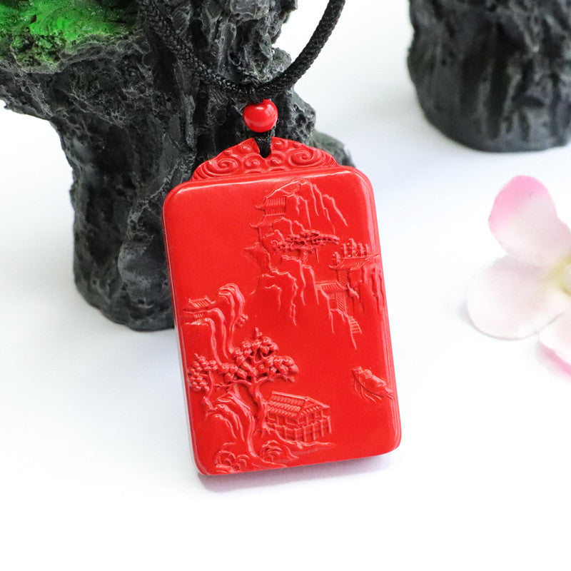 Cinnabar Landscape Pendant Rectangle Brand Red Sand Pendant Jewelry