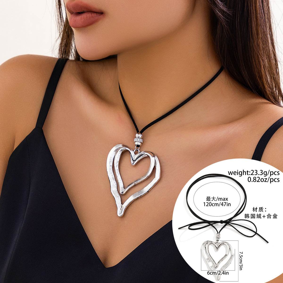 Exaggerated Metal Love Necklace with Adjustable Velvet Wax - Europe and United States inspired.