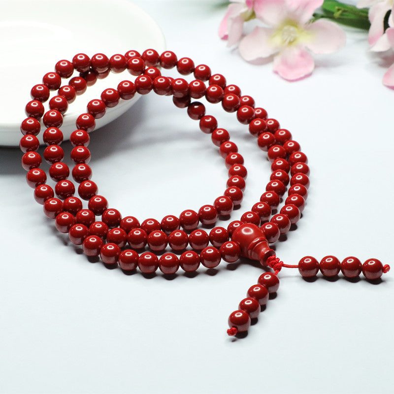 108 Buddha Beads Emperor Sand Long Bracelet with Cinnabar Stone