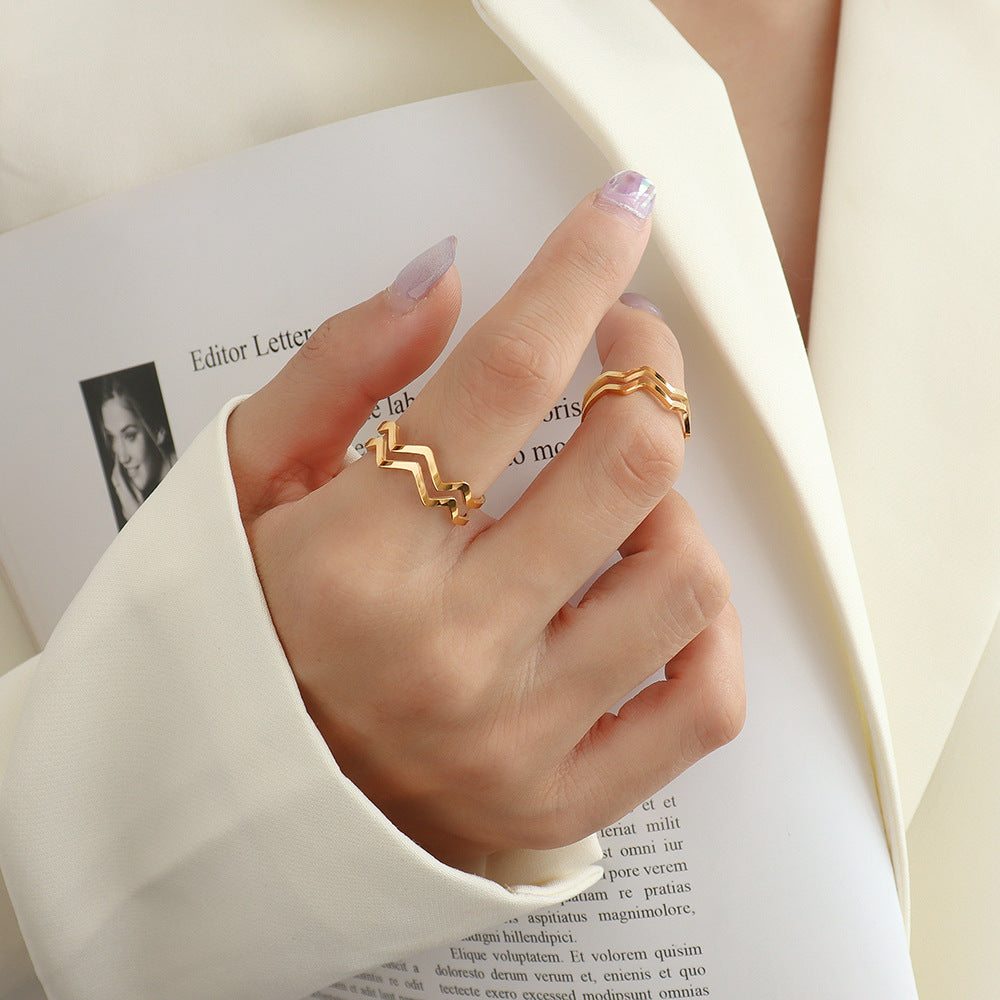 Korean Style Chic Double-Layer Open Ring in Gold-Plated Titanium Steel