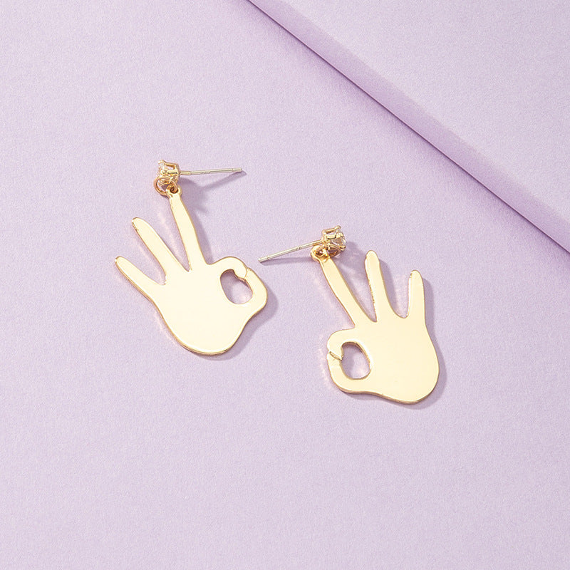 Wholesale Love Alloy Earrings with OK Gesture Accent