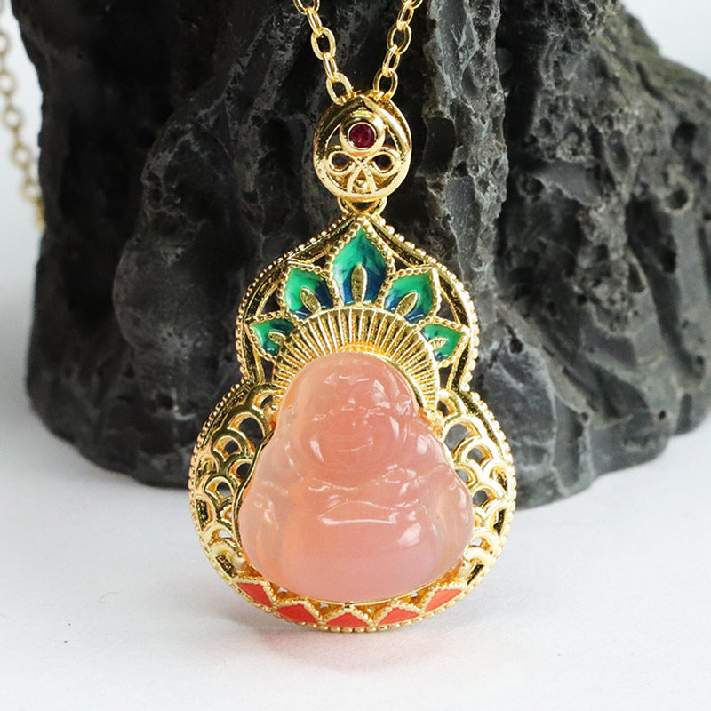 Buddha Necklace with Agate Gourd Pendant