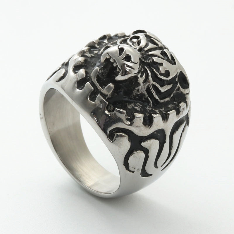 Titanium Steel Flame Cheetah Ring - Retro Hipster Punk Jewelry for Men