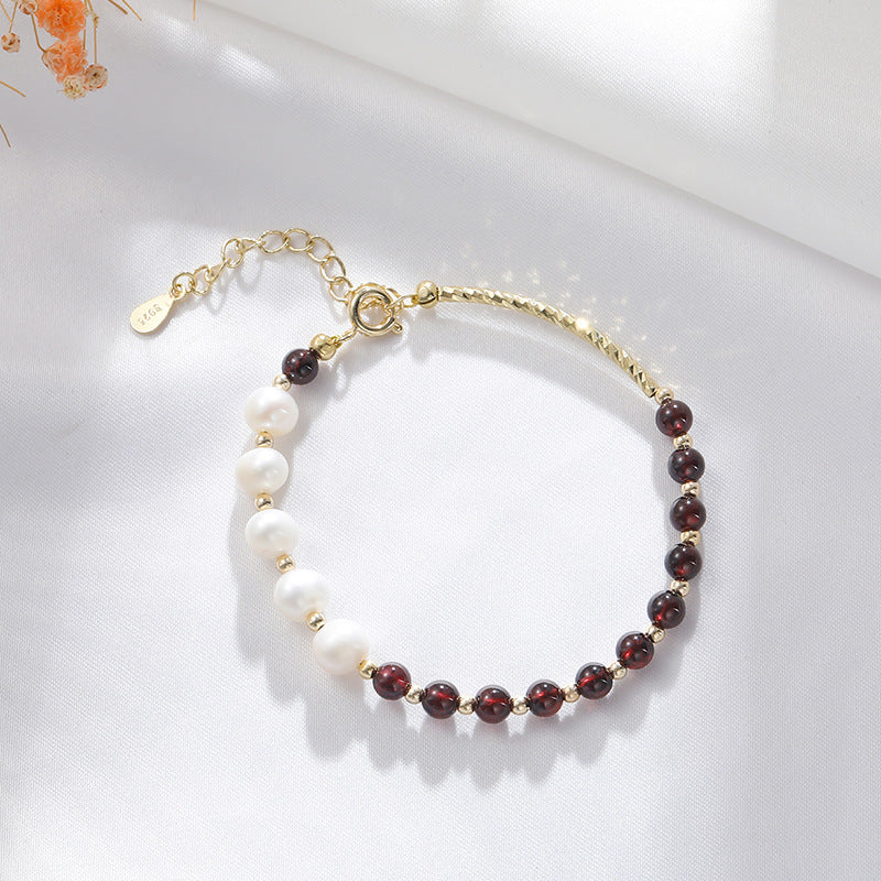 Fortune's Favor Garnet and Pearl Sterling Silver Elbow Bracelet