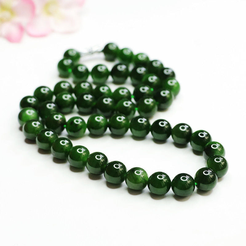 Natural Hetian Jade Necklace Spinach Green Jasper Beads Jewelry