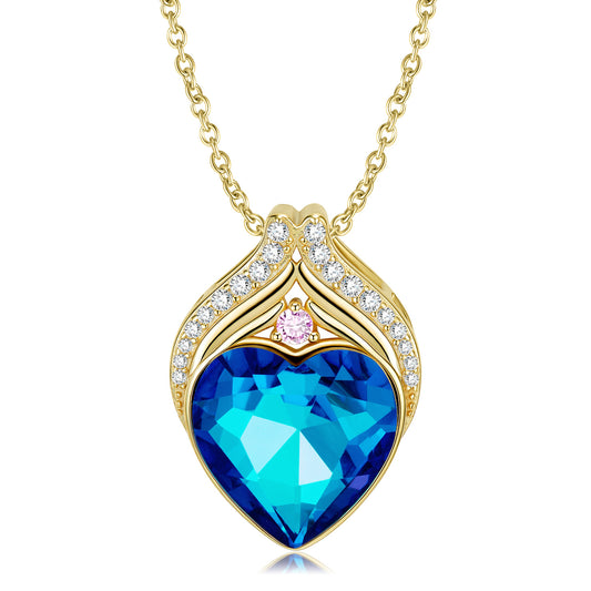 Creative Mermaid Tail with Heart Shape Blue Zircon Silver Necklace