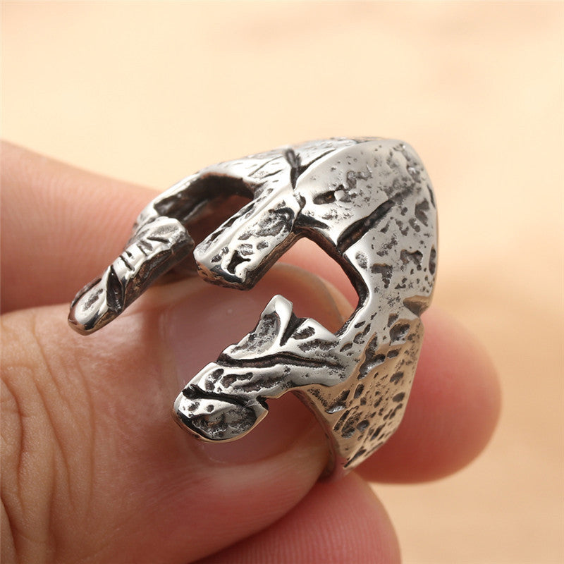 Titanium Steel Spartan Helmet Ring for Men - Retro Trendy European and American Jewelry Accessory