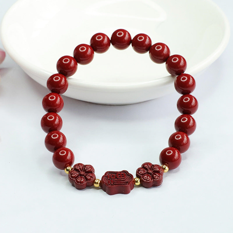 Cinnabar Five-Leaf Flower Sterling Silver Bracelet