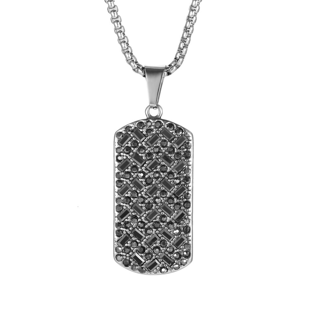 Trendy Hip-Hop Black Zircon Titanium Steel Pendant Necklace for Men