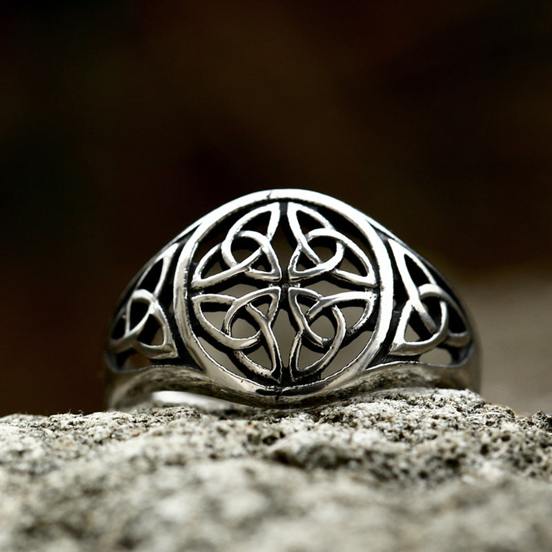 Retro Viking Celtic Knot Titanium Steel Ring for Men - European and American Hand Jewelry