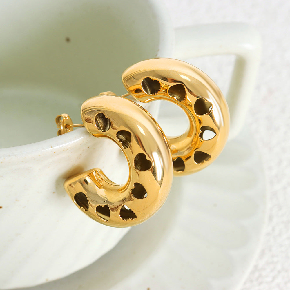 Luxury C-Shaped Hollow Earrings - 18K Gold Plated Titanium Steel Women's Earrings