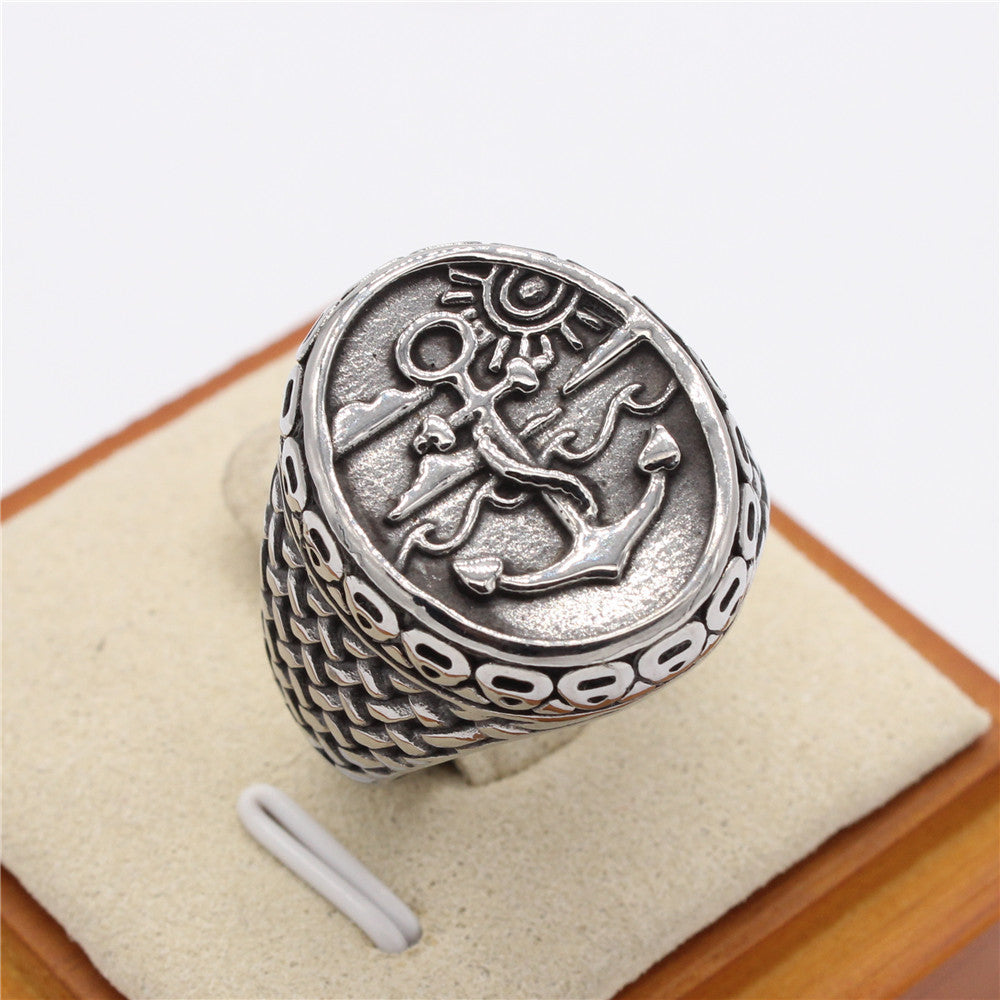 Retro Gothic Punk Anchor Men's Hip Hop Titanium Steel Ring