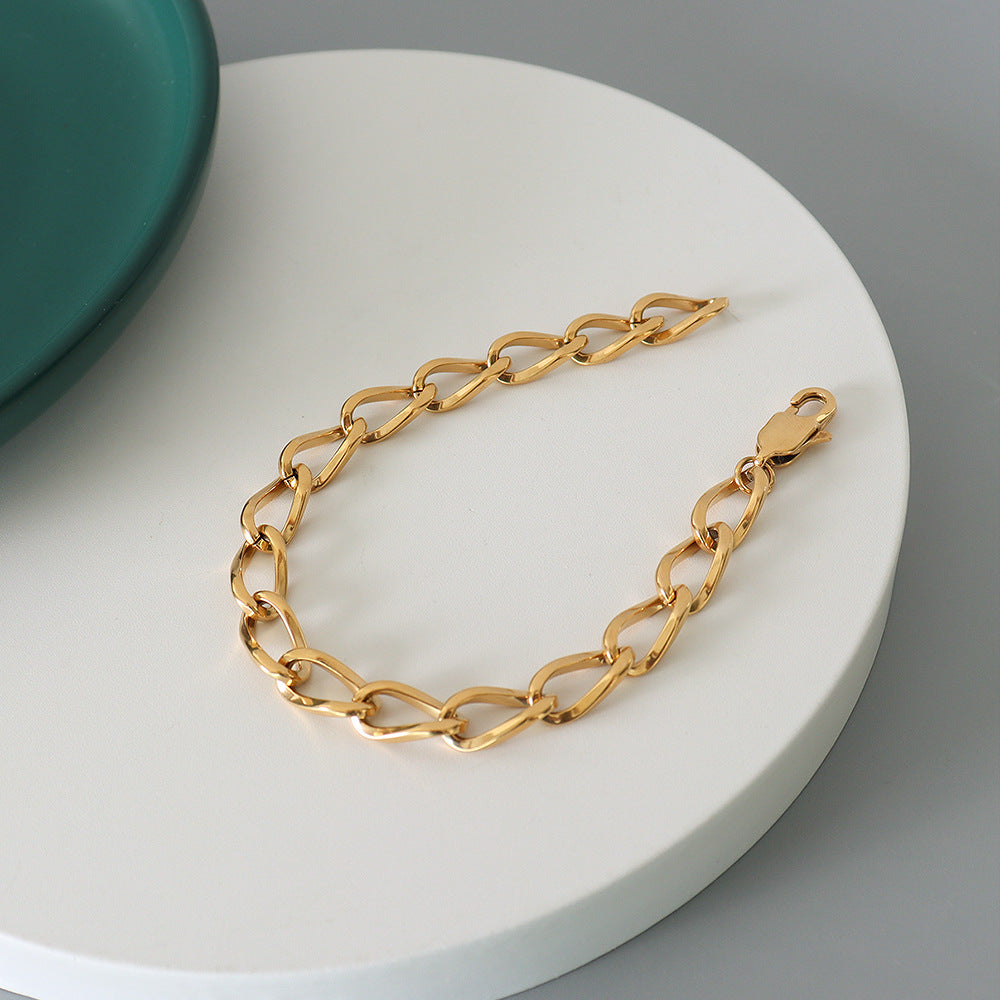 Gold Geometric Thick Chain Bracelet - Stylish Titanium Steel Design