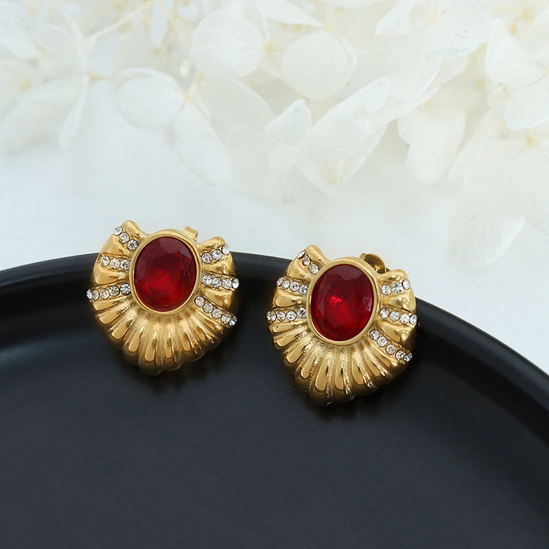 Luxurious Palace Burgundy and Gold Earrings with Vintage French Charm