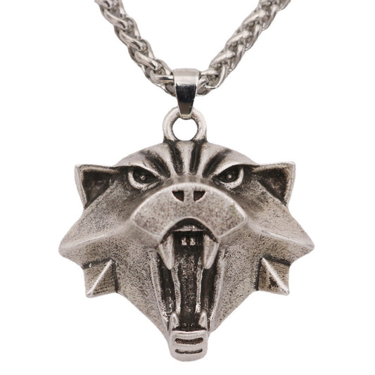 Viking Cat Head Necklace with Wizard's Medal Pendant - European & American Halloween Accessories